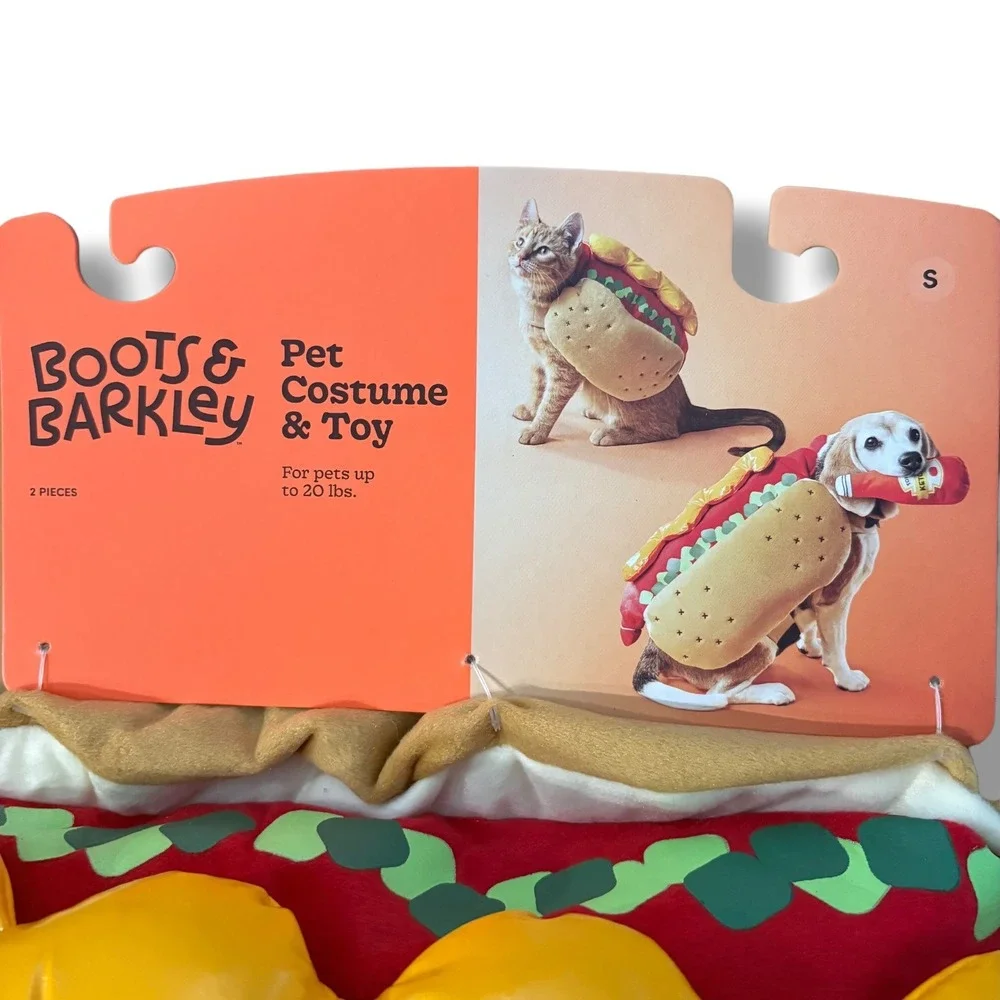 Boots & Barkley Hot Dog Pet Costume and Ketchup Toy Set Small Dogs Cats NEW
